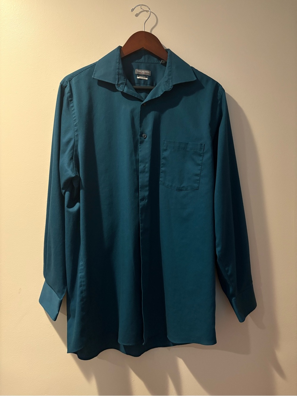 Van Heusen Men’s Dark Teal Flex Stretch Dress Shirt 15.5 32/33 Regular Fit